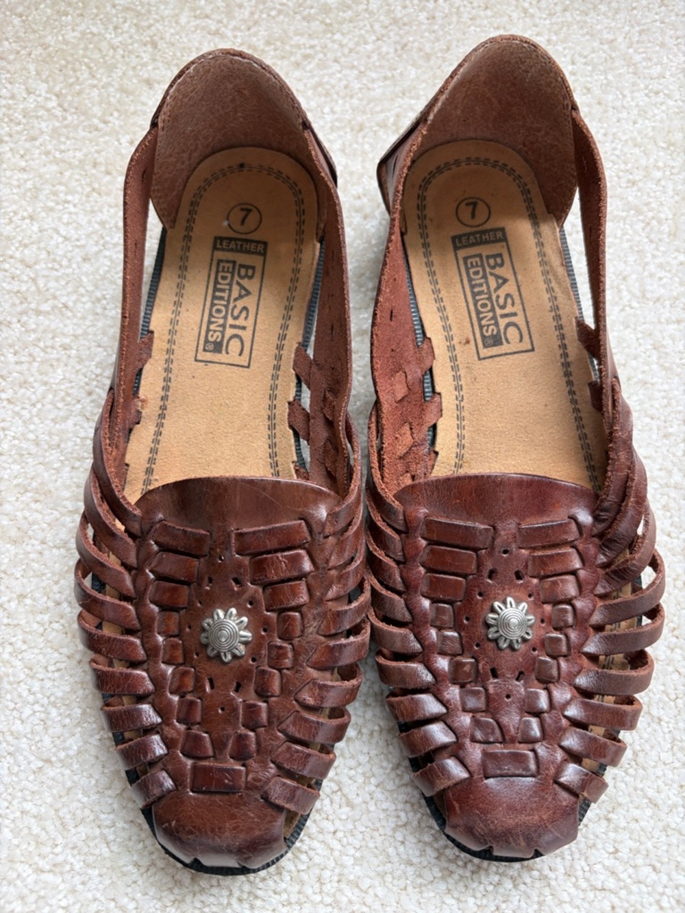Vintage Basic Editions Women’s Brown Leather Woven Sandal size 7